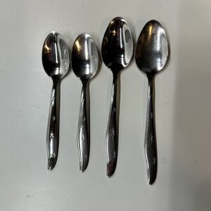 4 Vintage Spoons Mar-crest "Citation" Stainless Tea Table‎ USA Atomic Starburst